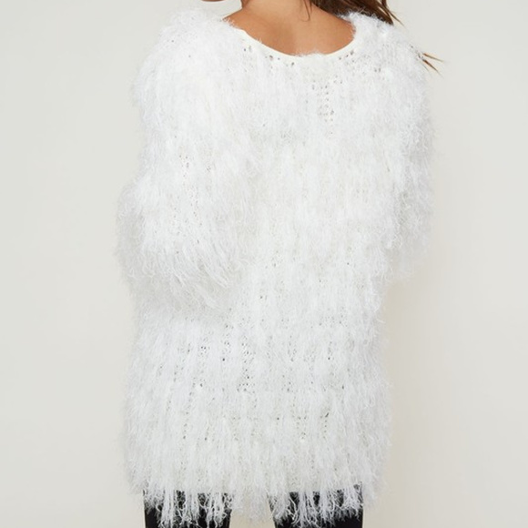 CREAM SHAGGY FRINGE CARDIGAN - Picture 3 of 4